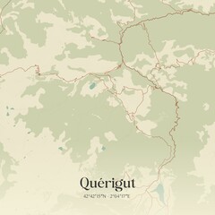 Obraz premium Retro map of Qu�rigut, Occitanie, France. Vintage street map.