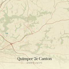 Retro map of Quimper 2e Canton, Bretagne, France. Vintage street map.
