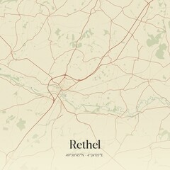 Retro map of Rethel, Grand Est, France. Vintage street map.