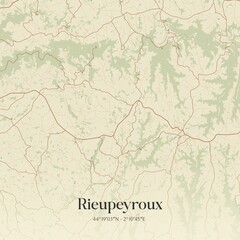 Retro map of Rieupeyroux, Occitanie, France. Vintage street map.