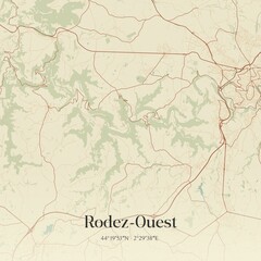 Obraz premium Retro map of Rodez-Ouest, Occitanie, France. Vintage street map.