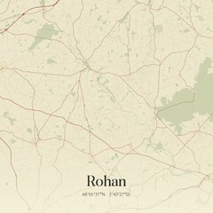 Retro map of Rohan, Bretagne, France. Vintage street map.