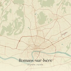 Fototapeta premium Retro map of Romans-sur-Is�re, Auvergne-Rh�ne-Alpes, France. Vintage street map.