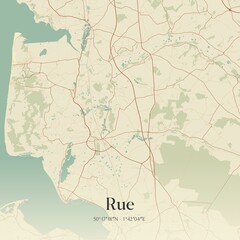 Fototapeta premium Retro map of Rue, Hauts-de-France, France. Vintage street map.