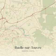Retro map of Ruelle-sur-Touvre, Nouvelle-Aquitaine, France. Vintage street map.