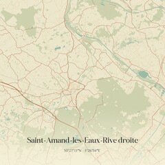 Retro map of Saint-Amand-les-Eaux-Rive droite, Hauts-de-France, France. Vintage street map.