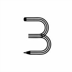 Pencil logo design with the concept of letter B or number three.