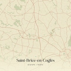 Retro map of Saint-Brice-en-Cogl�s, Bretagne, France. Vintage street map.