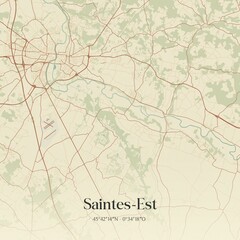 Retro map of Saintes-Est, Nouvelle-Aquitaine, France. Vintage street map.