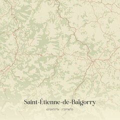Retro map of Saint-�tienne-de-Ba�gorry, Nouvelle-Aquitaine, France. Vintage street map.