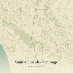 Retro map of Saint-Genis-de-Saintonge, Nouvelle-Aquitaine, France. Vintage street map.