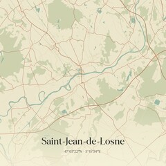 Retro map of Saint-Jean-de-Losne, Bourgogne-Franche-Comt�, France. Vintage street map.