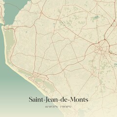 Fototapeta premium Retro map of Saint-Jean-de-Monts, Pays de la Loire, France. Vintage street map.