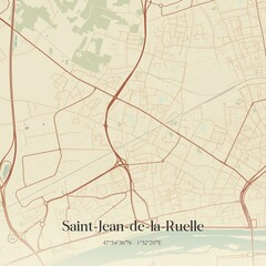 Retro map of Saint-Jean-de-la-Ruelle, Centre-Val de Loire, France. Vintage street map.