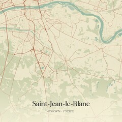 Retro map of Saint-Jean-le-Blanc, Centre-Val de Loire, France. Vintage street map.