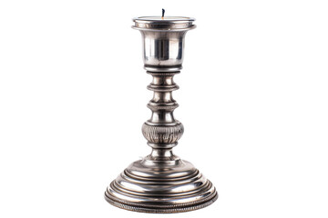 Elegant Antique Silver Candlestick Isolated on a White Background Showcasing Intricate Designs and Classic Charm
