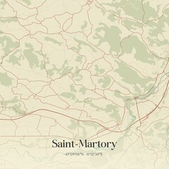 Retro map of Saint-Martory, Occitanie, France. Vintage street map.