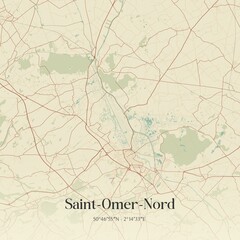 Fototapeta premium Retro map of Saint-Omer-Nord, Hauts-de-France, France. Vintage street map.