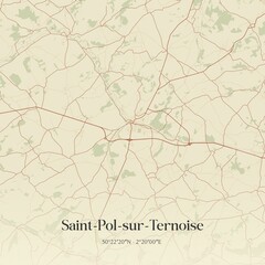 Retro map of Saint-Pol-sur-Ternoise, Hauts-de-France, France. Vintage street map.