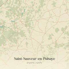 Retro map of Saint-Sauveur-en-Puisaye, Bourgogne-Franche-Comt�, France. Vintage street map.