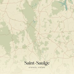 Fototapeta premium Retro map of Saint-Saulge, Bourgogne-Franche-Comt�, France. Vintage street map.