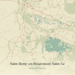 Retro map of Saint-Remy-en-Bouzemont-Saint-Ge, Grand Est, France. Vintage street map.