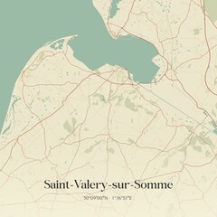 Retro map of Saint-Valery-sur-Somme, Hauts-de-France, France. Vintage street map.