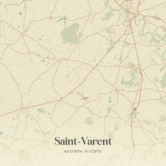 Retro map of Saint-Varent, Nouvelle-Aquitaine, France. Vintage street map.