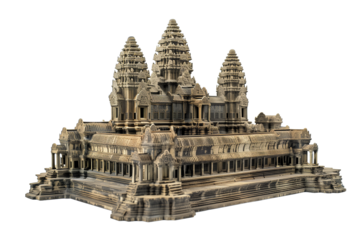 Detailed Miniature Model of Angkor Wat From Cambodia Isolated on Transparent Background