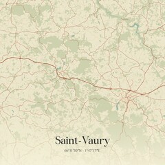 Retro map of Saint-Vaury, Nouvelle-Aquitaine, France. Vintage street map.