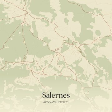 Retro map of Salernes, Provence-Alpes-C�te d'Azur, France. Vintage street map.