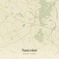 Retro map of Sancoins, Centre-Val de Loire, France. Vintage street map.