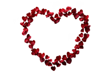 Red Petals Form Heart Shape on Black Background, Romance and Love Theme