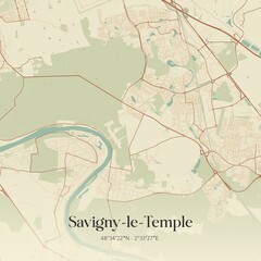 Retro map of Savigny-le-Temple, �le-de-France, France. Vintage street map.