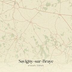 Fototapeta premium Retro map of Savigny-sur-Braye, Centre-Val de Loire, France. Vintage street map.