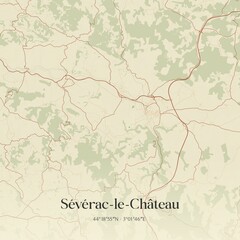 Obraz premium Retro map of S�v�rac-le-Ch�teau, Occitanie, France. Vintage street map.