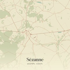 Retro map of S�zanne, Grand Est, France. Vintage street map.