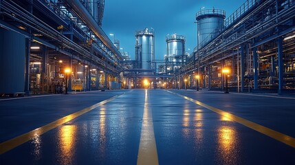 Night Scene at an Industrial Refinery Complex