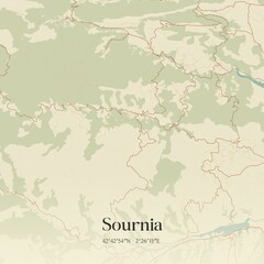 Obraz premium Retro map of Sournia, Occitanie, France. Vintage street map.