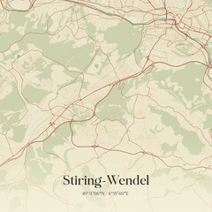 Fototapeta premium Retro map of Stiring-Wendel, Grand Est, France. Vintage street map.