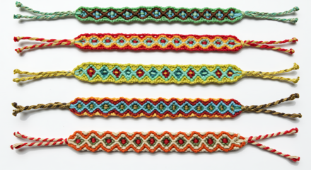 Handmade bracelets. Friendship craft hippy bracelet, thread macramé pattern design
