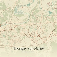 Retro map of Thorigny-sur-Marne, �le-de-France, France. Vintage street map.