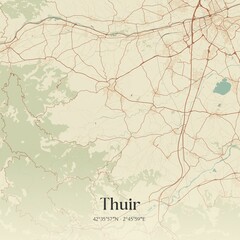 Fototapeta premium Retro map of Thuir, Occitanie, France. Vintage street map.