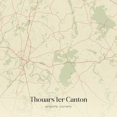 Obraz premium Retro map of Thouars 1er Canton, Nouvelle-Aquitaine, France. Vintage street map.