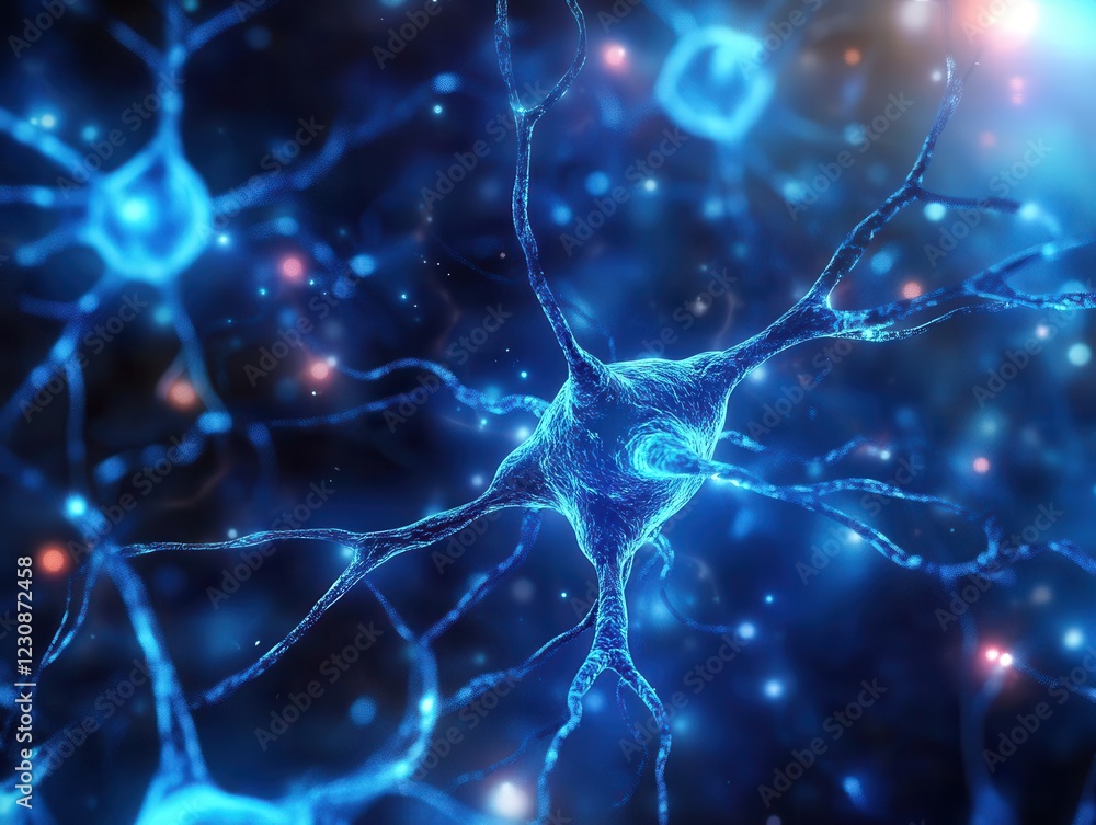 Aufkleber digital neural network visualization with glowing nodes and connections, deep blue tones, abstract t