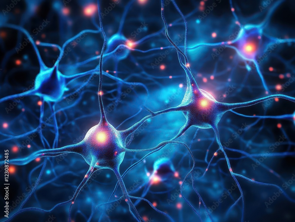 Aufkleber digital neural network visualization with glowing nodes and connections, deep blue tones, abstract t