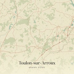 Retro map of Toulon-sur-Arroux, Bourgogne-Franche-Comt�, France. Vintage street map.