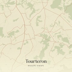 Retro map of Tourteron, Grand Est, France. Vintage street map.
