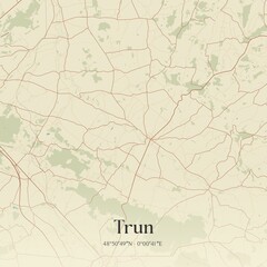 Fototapeta premium Retro map of Trun, Normandie, France. Vintage street map.