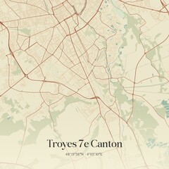 Obraz premium Retro map of Troyes 7e Canton, Grand Est, France. Vintage street map.
